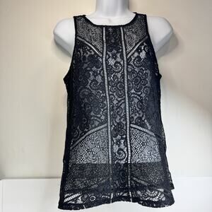 Express women's black sheer lace sleeveless top, size S with a scoop neck